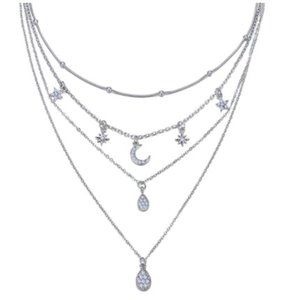 Very Dainty 4 layered Rhinestone Choker  Silver Necklace